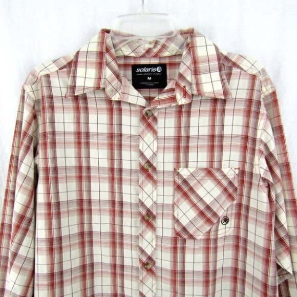 Solaris Ivory Rust Plaid Button Front Shirt Mens Size M Hiking Long Sleeve - Picture 2 of 11
